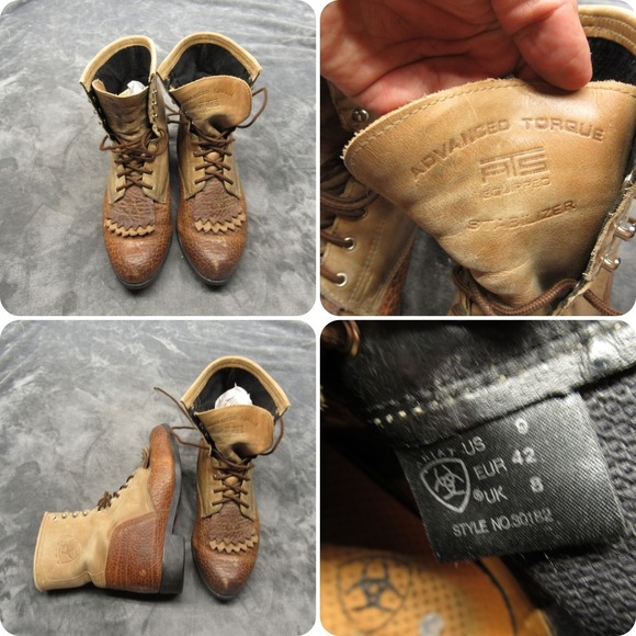 Ariat Mens Boots 9 Brown Leather Lace Up Advanced‎ Wingtip Brogue Kiltie RARE
